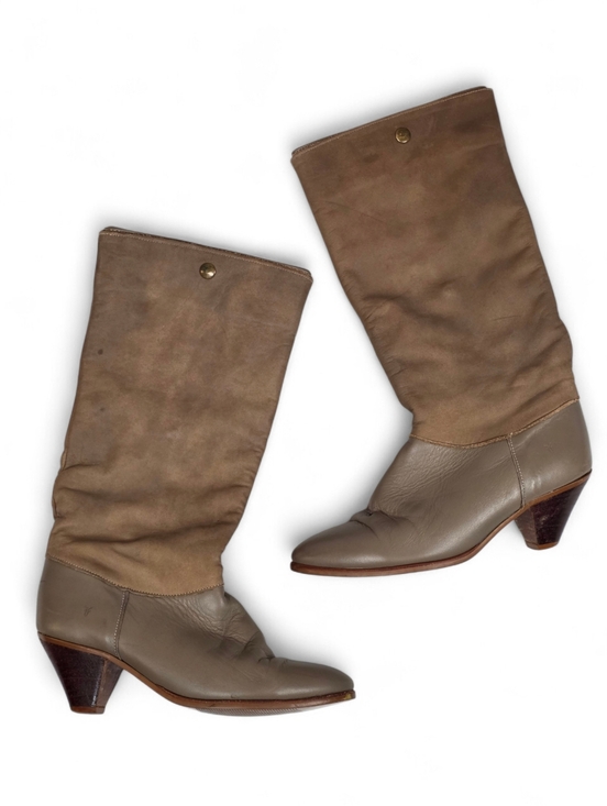 Frye Shoes - Frye 90s Y2K Slouch Boots Brown Taupe Leather Suede Mid Calf USA Women Size 6